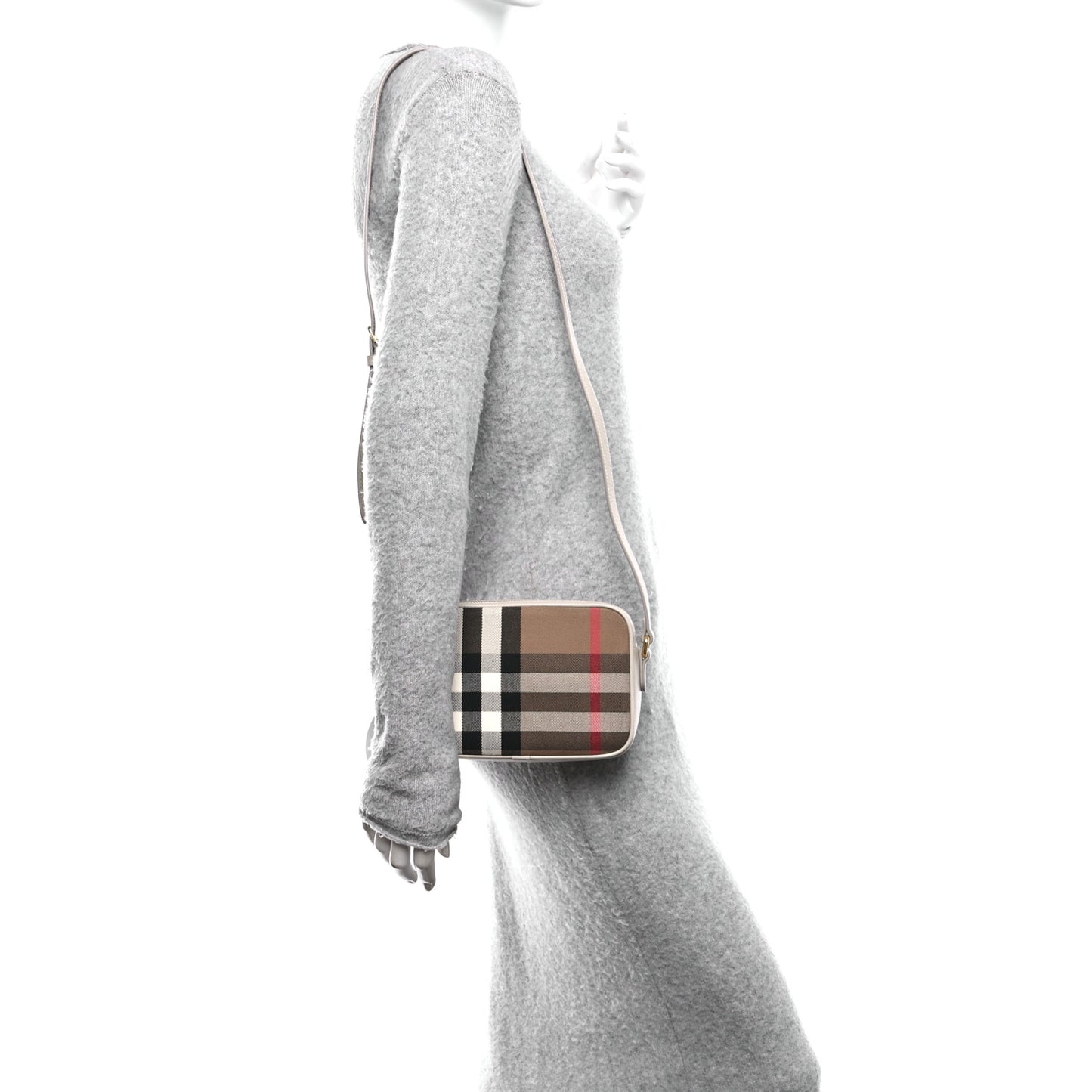 Giant Check Calfskin Small Camera Bag Limestone