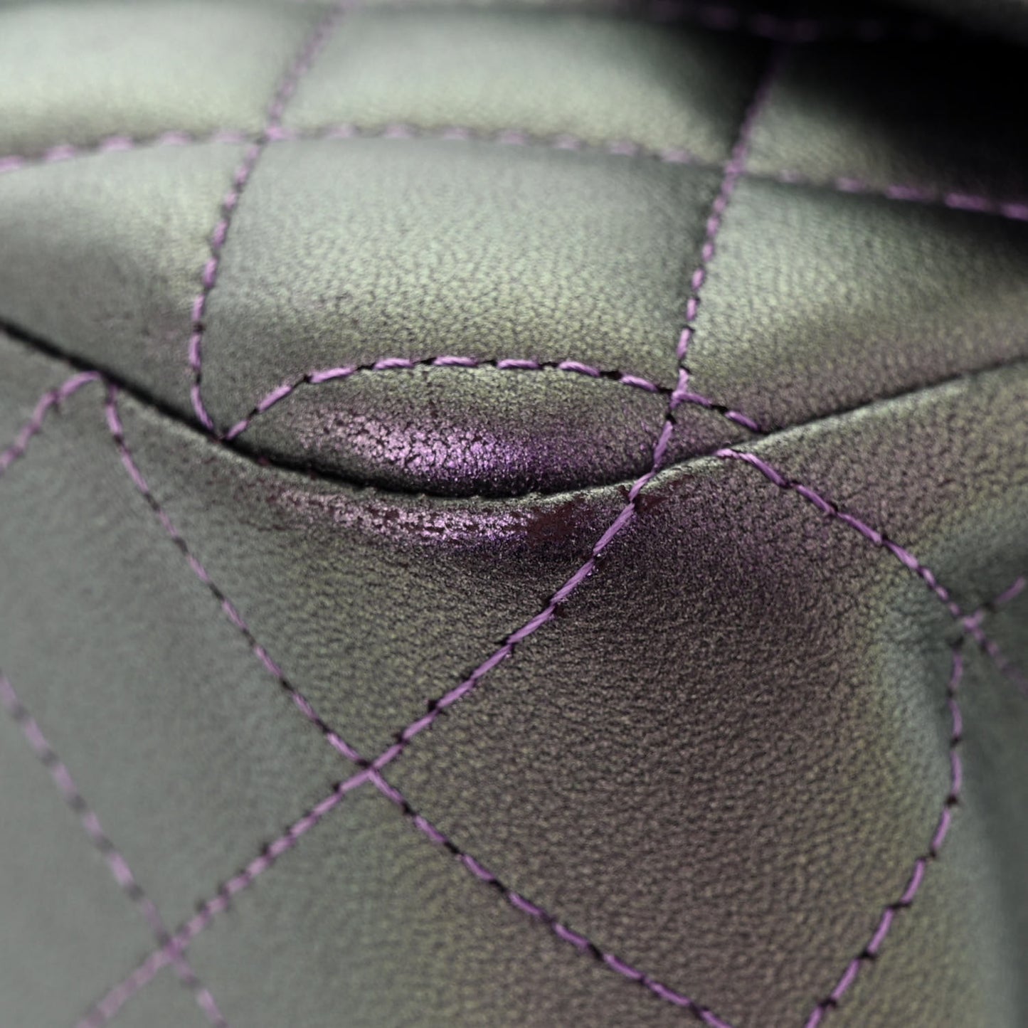 Iridescent Lambskin Quilted Mini Rectangular Flap Dark Purple