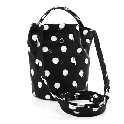Balenciaga Recycled Sport Nylon Polka Dot Logo Embroidered Wheel Drawstring Bucket Bag Black White 3 of 10
