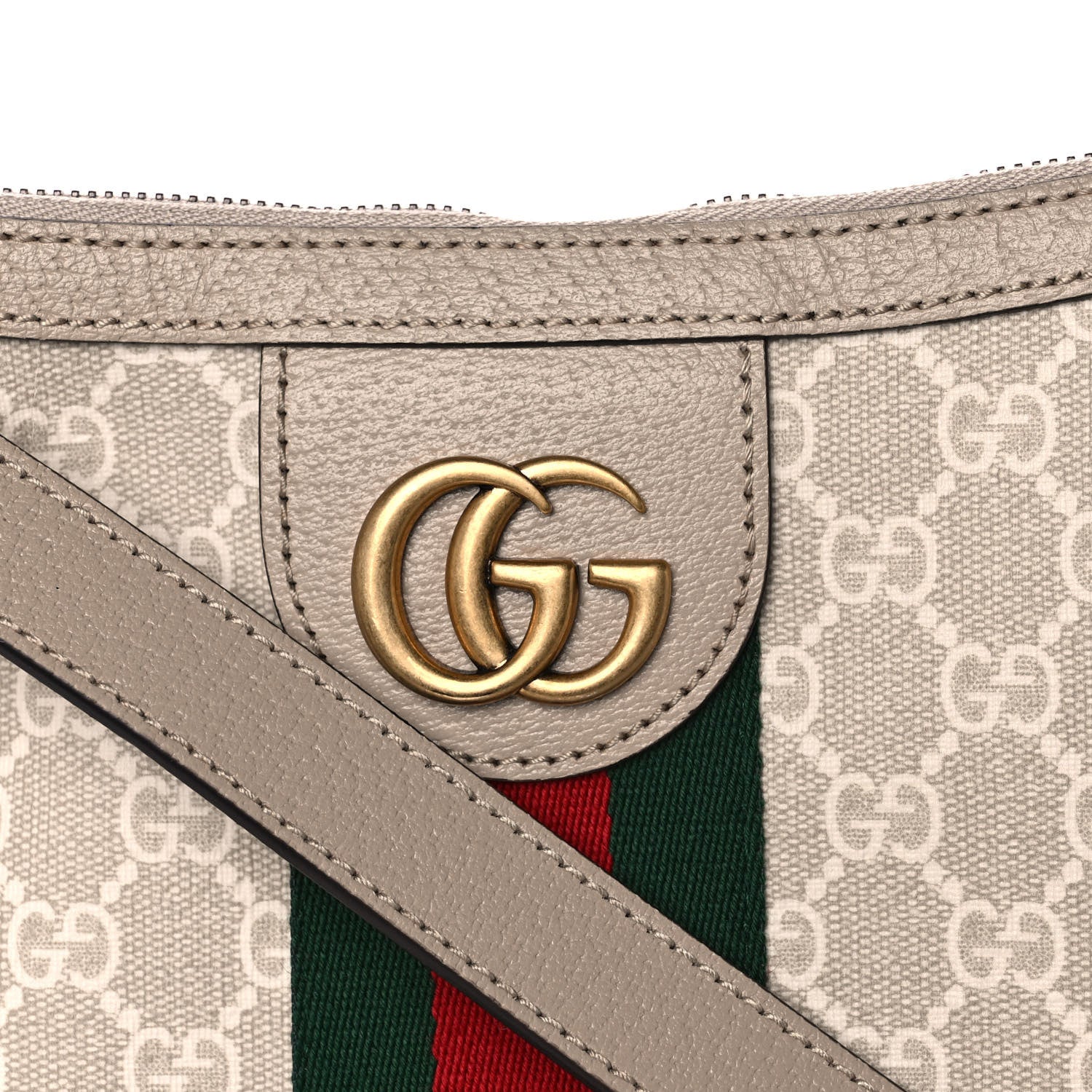 Gucci GG Supreme Monogram Textured Dollar Calfskin Web Small Ophidia Half Moon Hobo Beige Mystic White Oatmeal 8 of 11