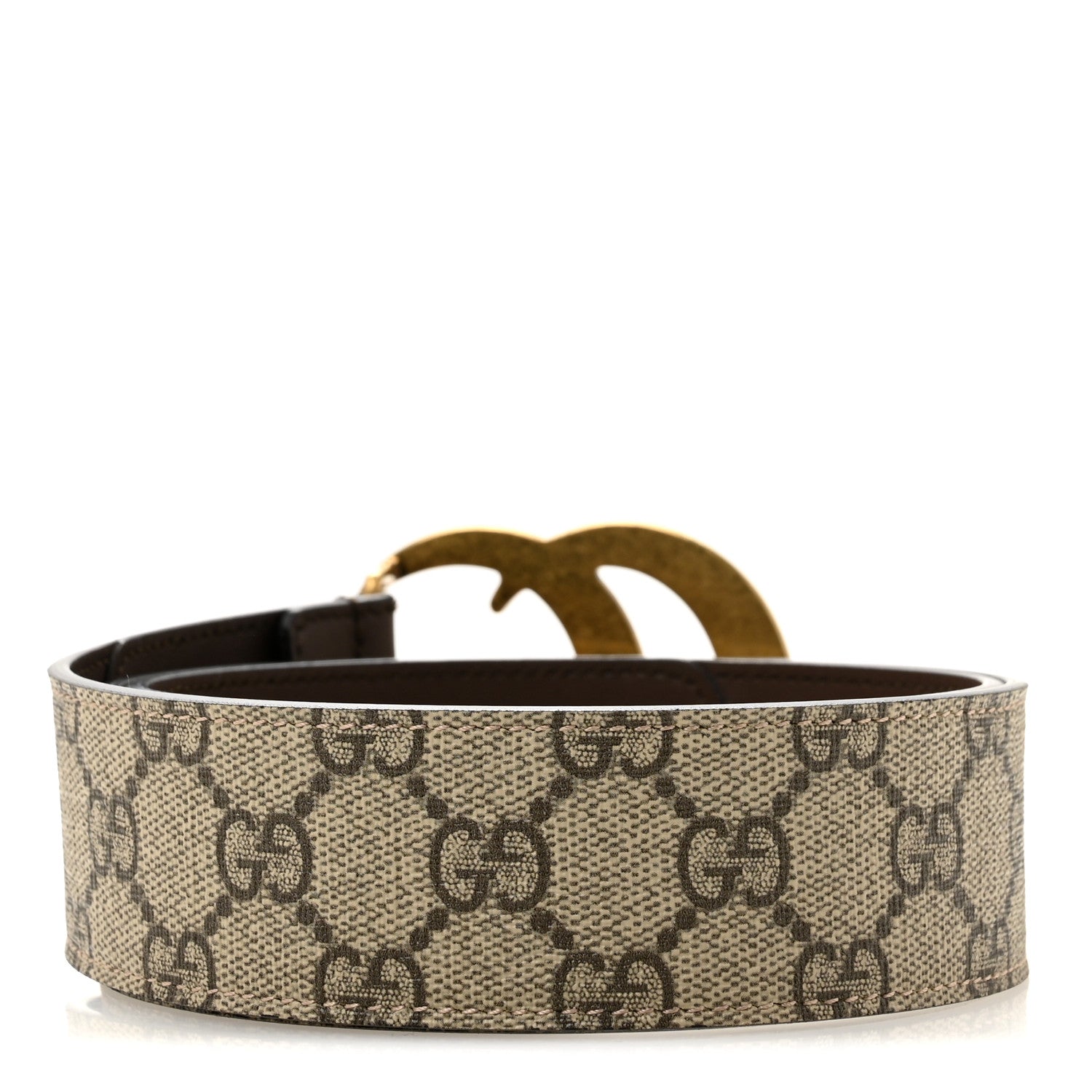 Gucci GG Supreme Monogram Matte Plutone Calfskin Double G 30mm Belt 85 34 Beige Ebony Black 2 of 6