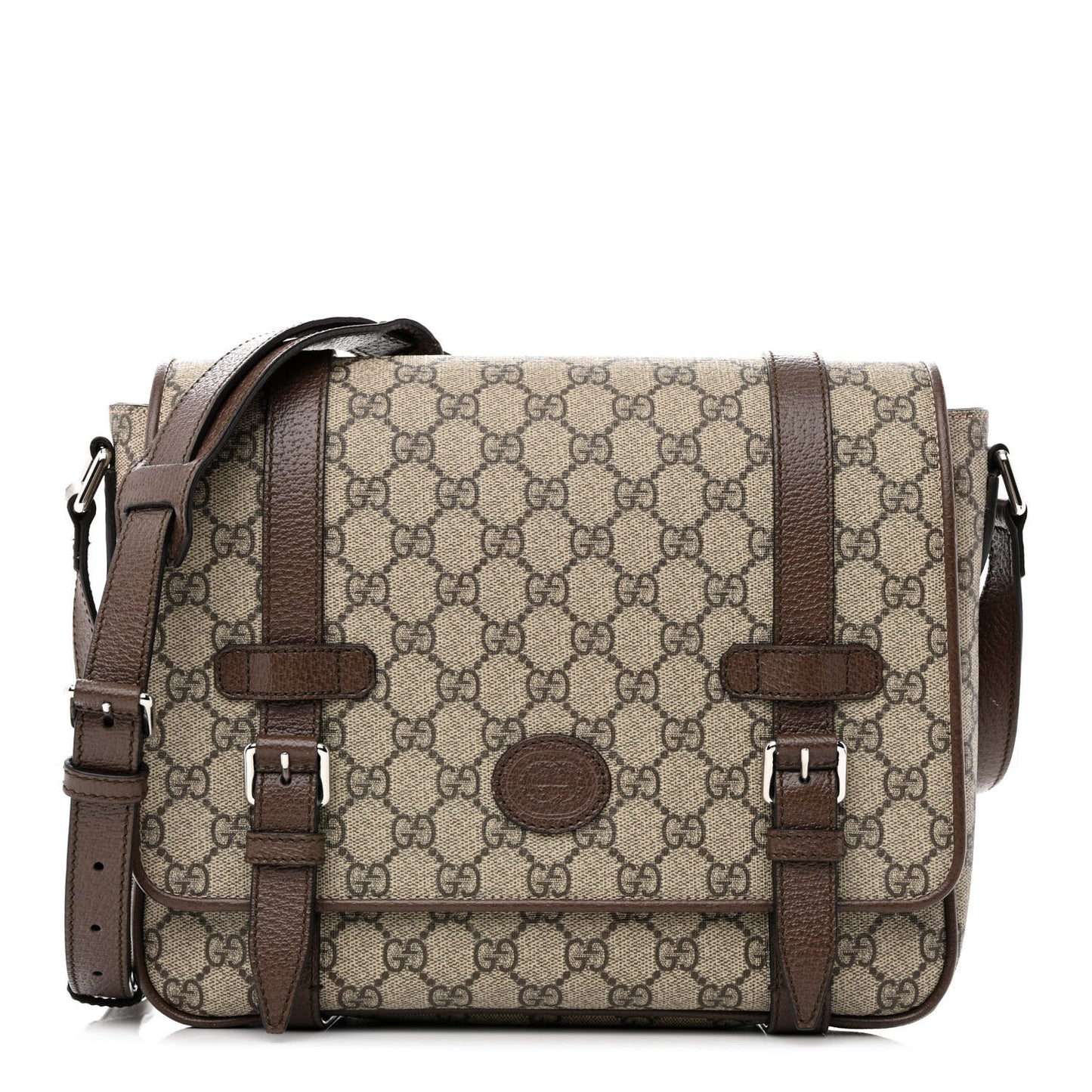 GG Supreme Monogram Textured Dollar Calfskin Retro Interlocking G Flap Messenger Bag Beige Ebony New Acero