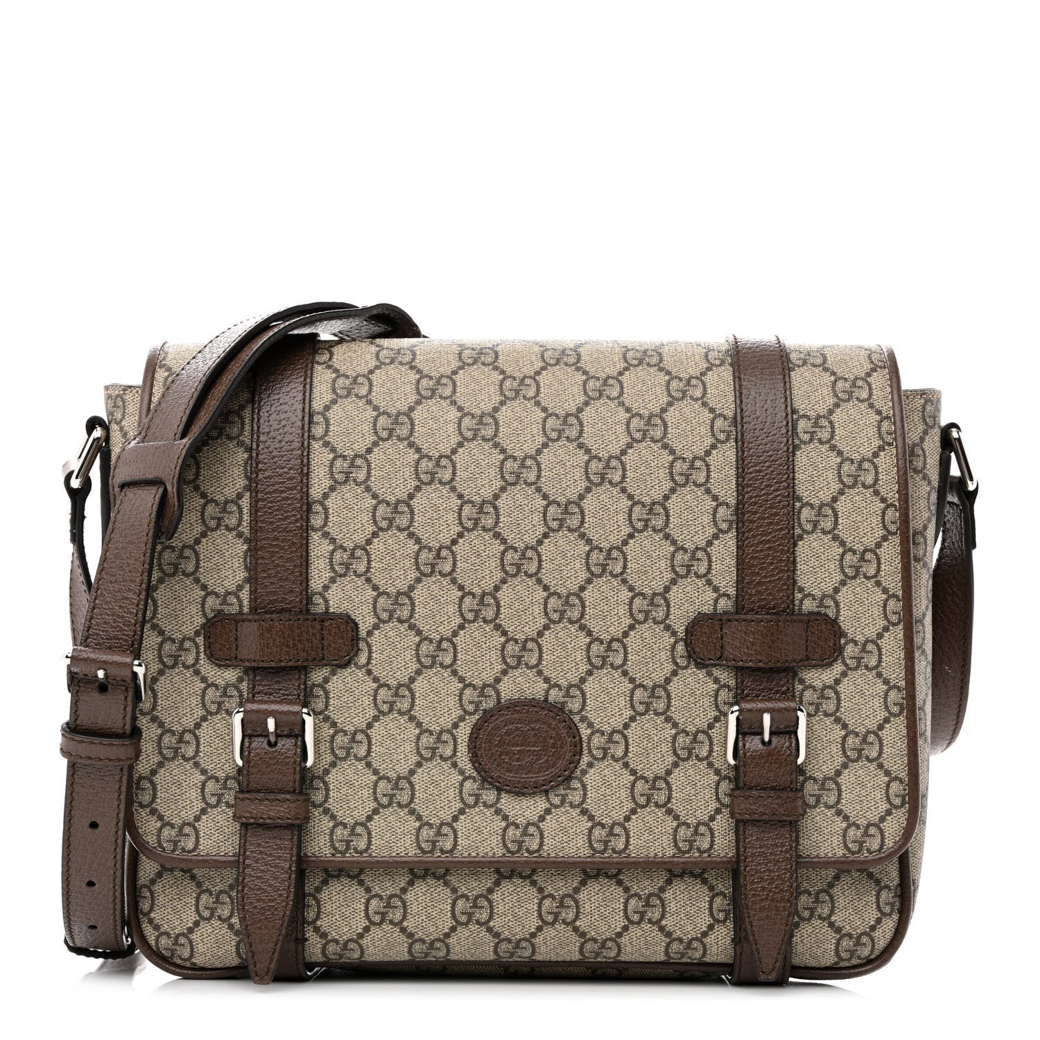 Gucci GG Supreme Monogram Textured Dollar Calfskin Retro Interlocking G Flap Messenger Bag Beige Ebony New Acero 1 of 12