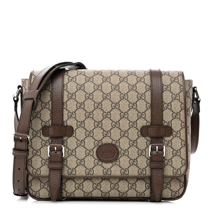 Gucci GG Supreme Monogram Textured Dollar Calfskin Retro Interlocking G Flap Messenger Bag Beige Ebony New Acero 1 of 12