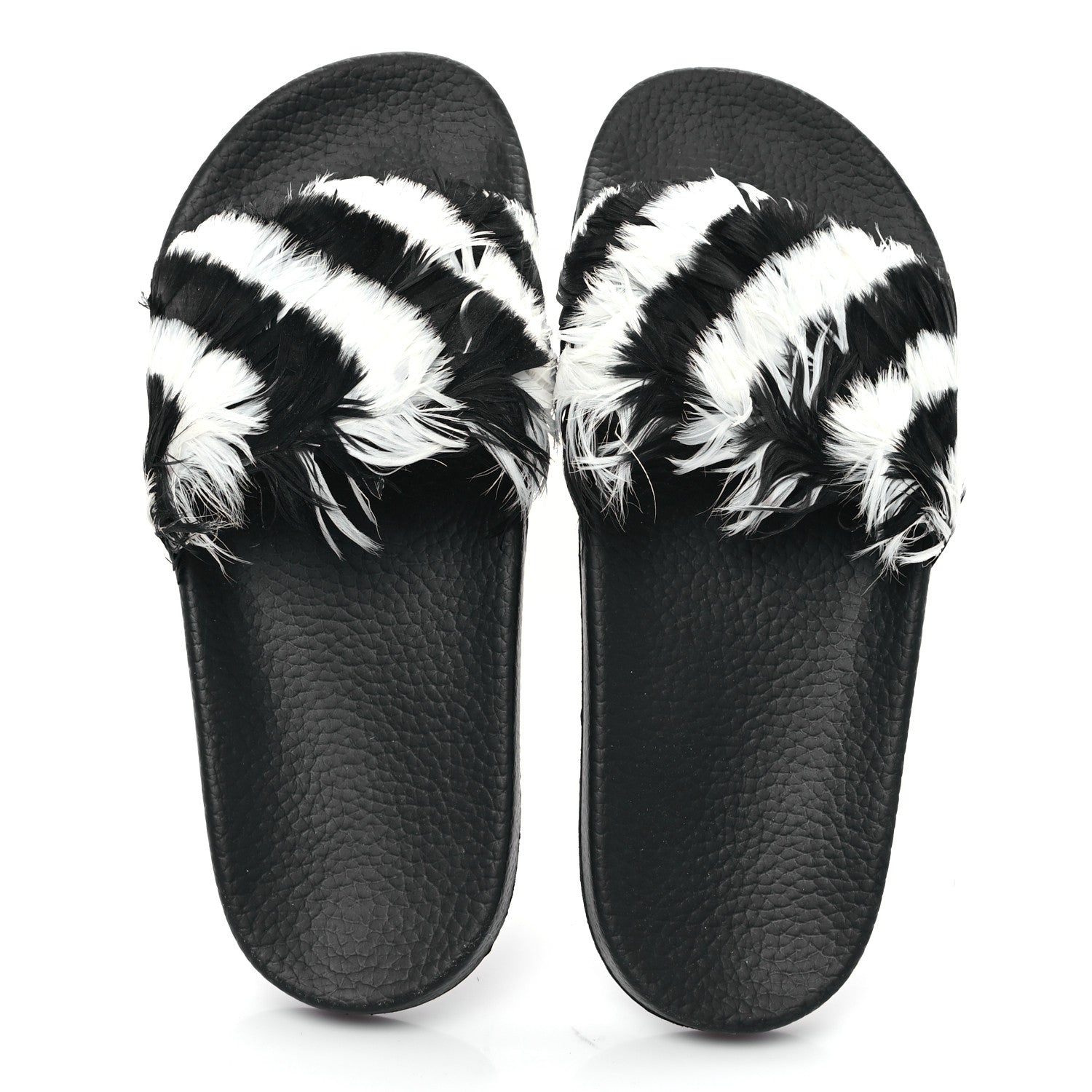 Valentino Garavani Rubber Feather Pool Slide Sandals 38 Black White 2 of 8