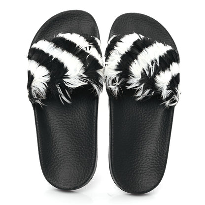 Valentino Garavani Rubber Feather Pool Slide Sandals 38 Black White 2 of 8