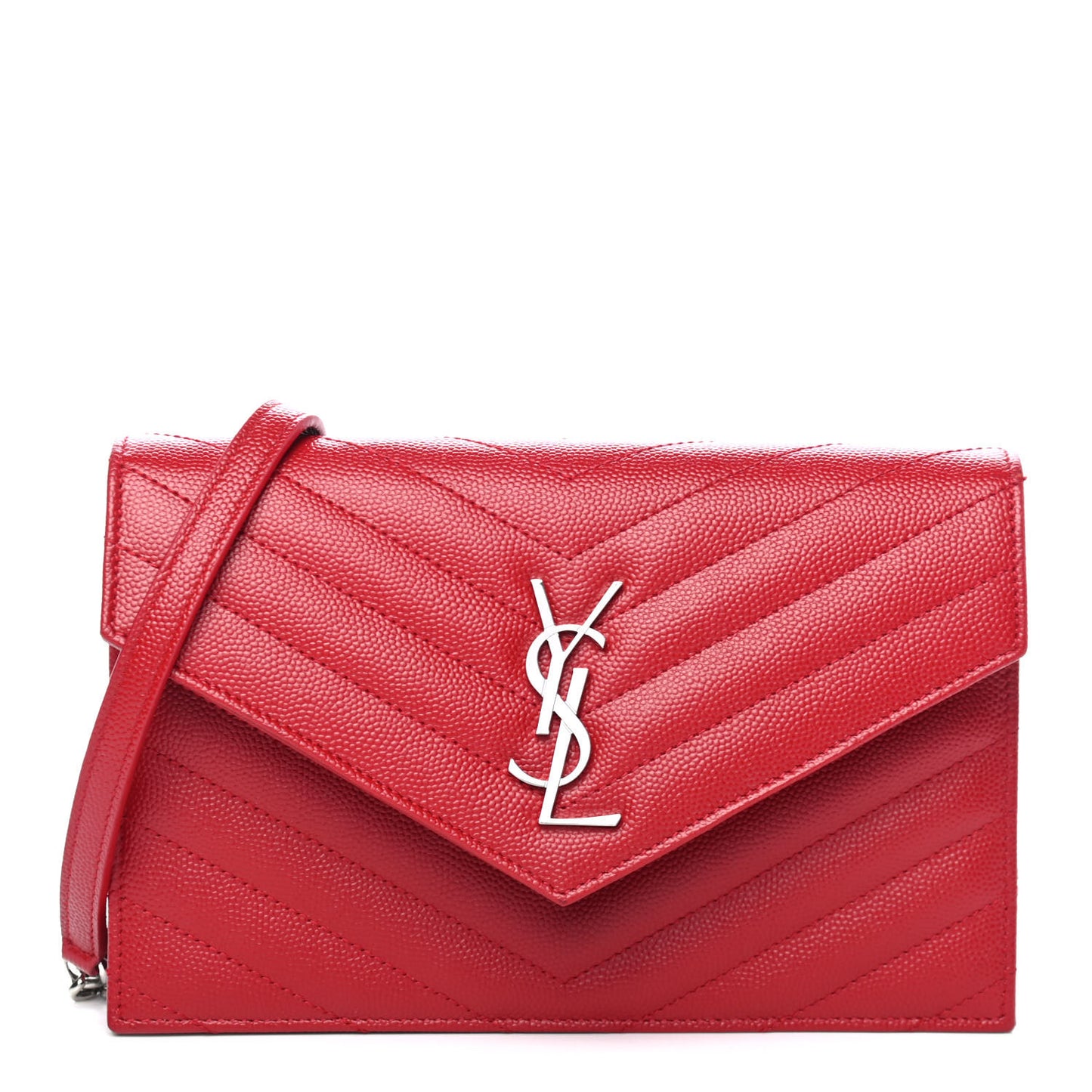 Grain De Poudre Matelasse Chevron Monogram Envelope Chain Wallet New Red