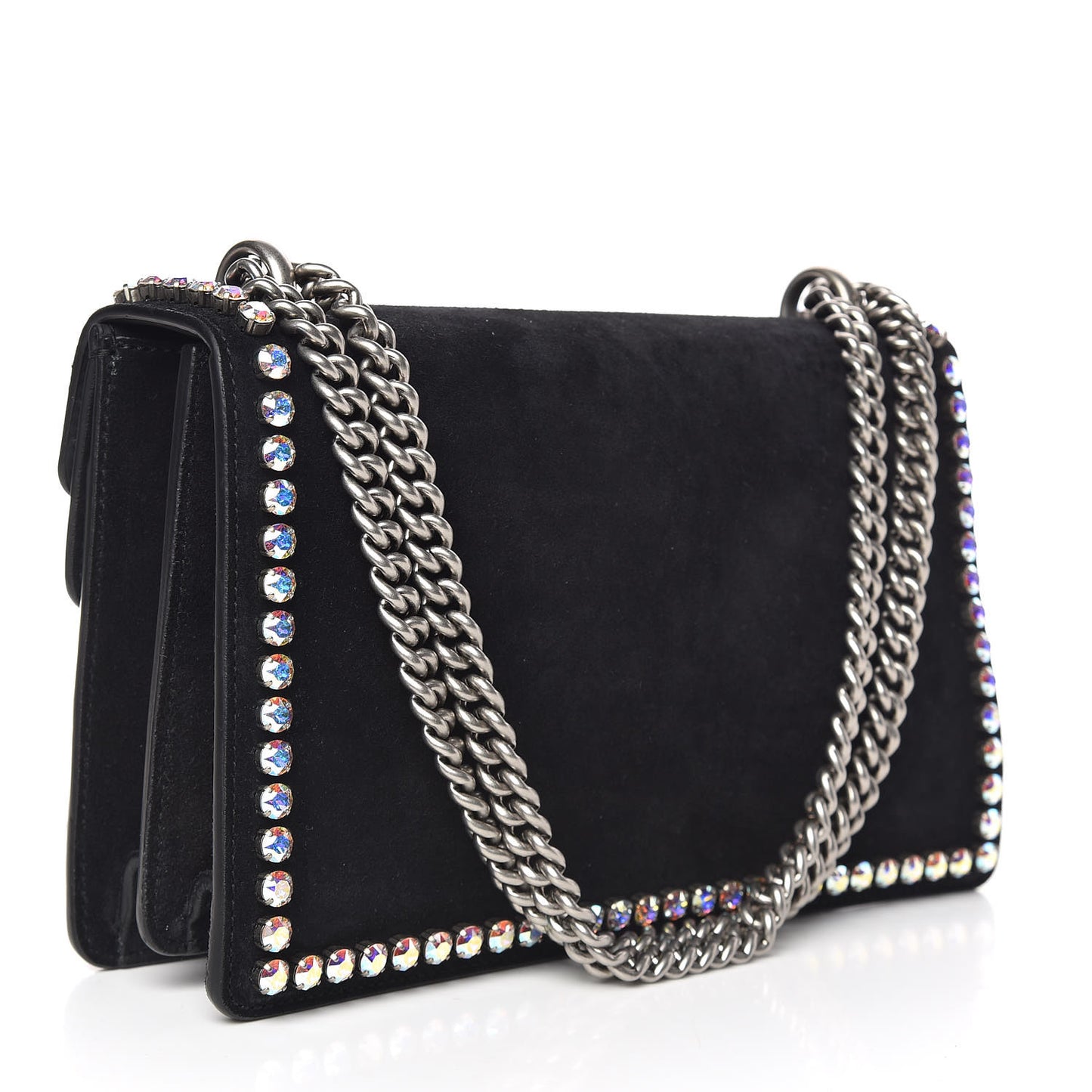 Suede Crystal Small Dionysus Shoulder Bag Black