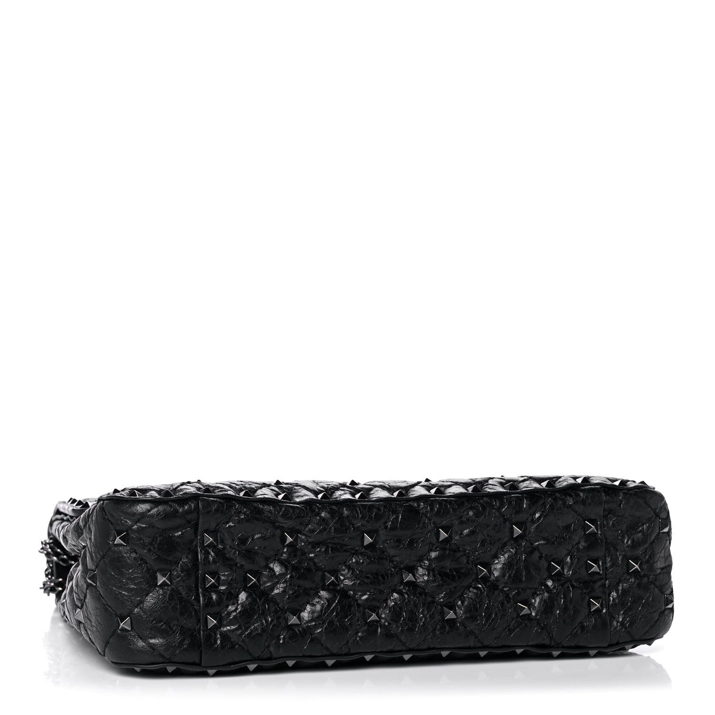 Craquele Nappa Medium Rockstud Spike Shoulder Bag Black
