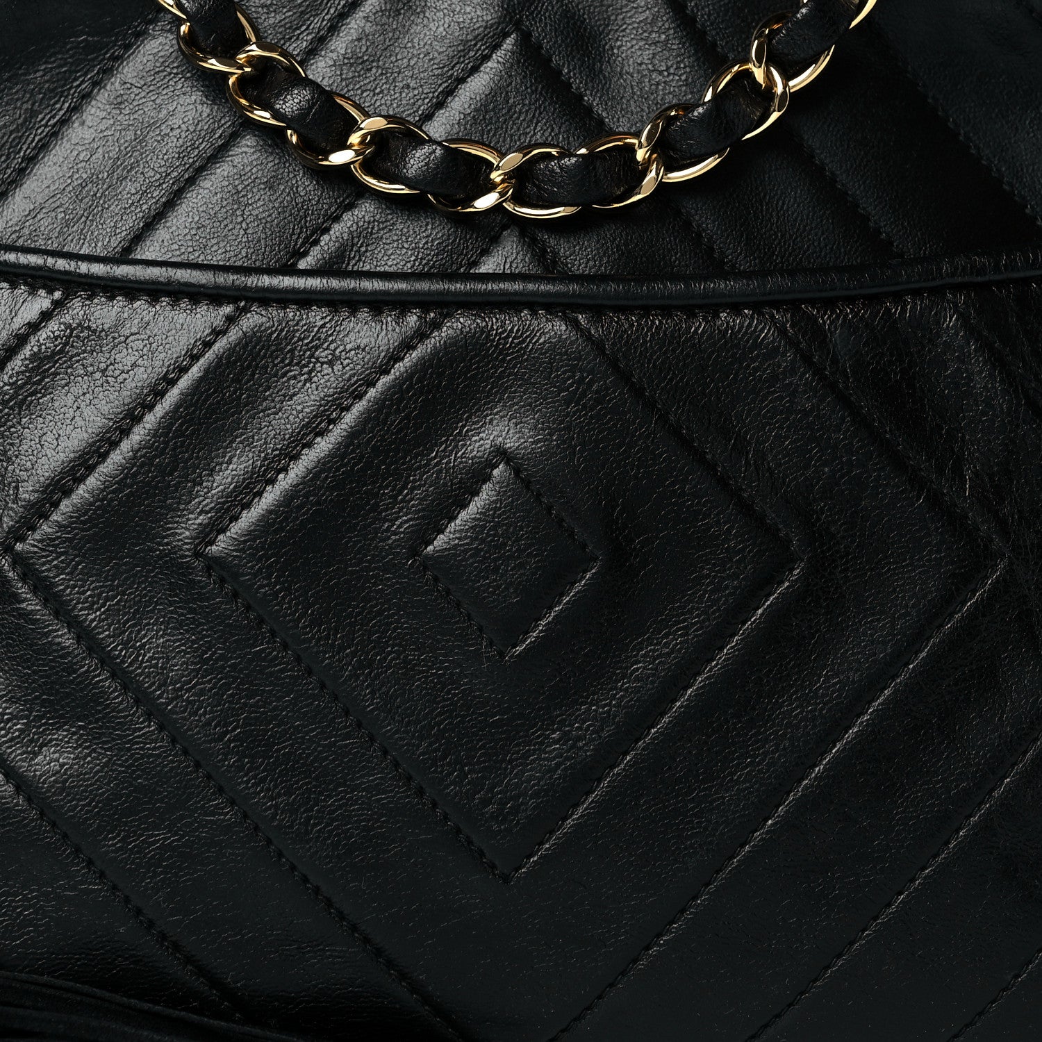 Chanel Lambskin Chevron Quilted Tassel Camera Case Black 8 of 14