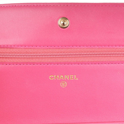 Chanel Lambskin Camellia Embossed Wallet On Chain WOC Pink 6 of 8