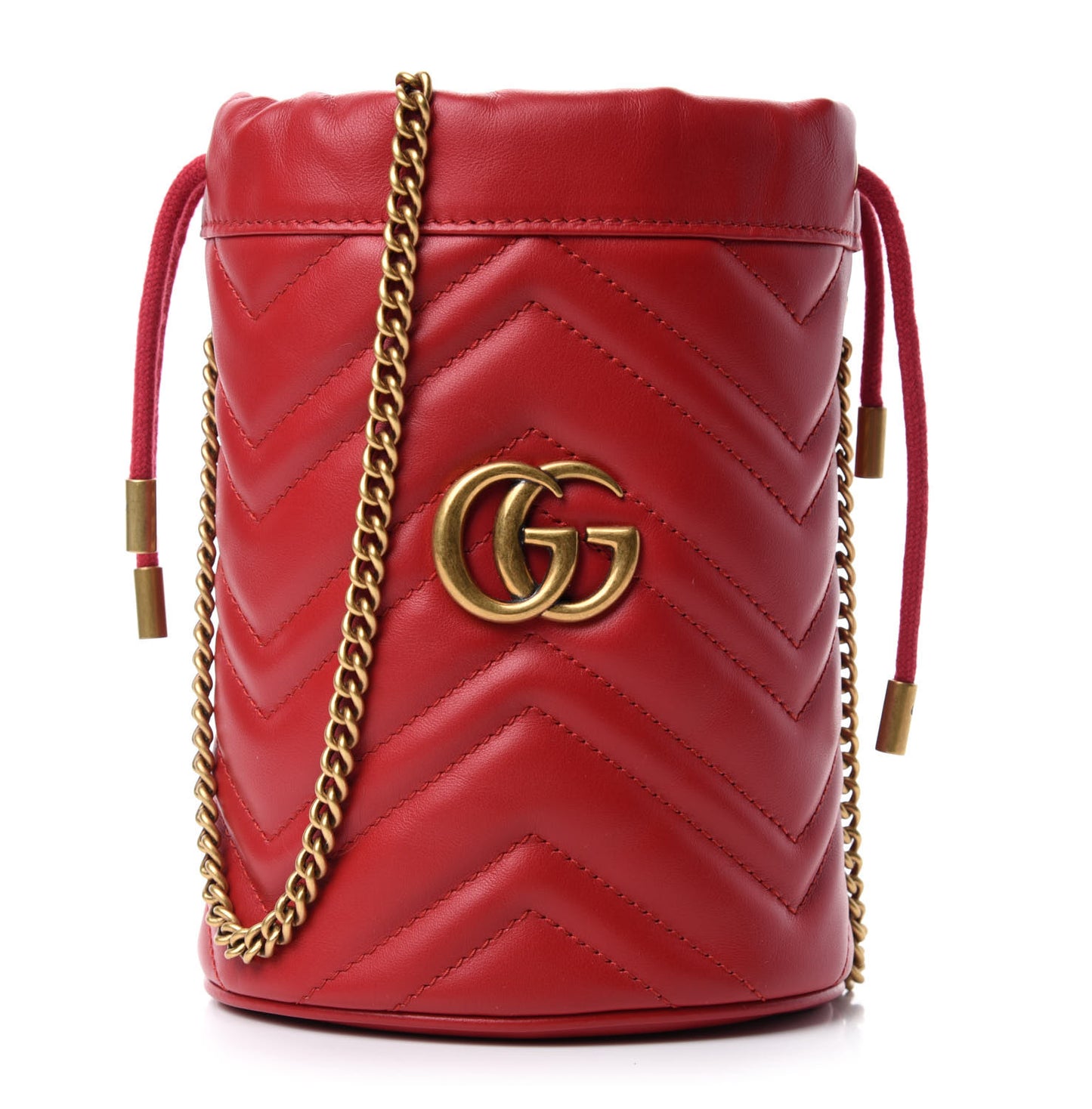 Calfskin Matelasse Mini GG Marmont 2.0 Bucket Bag Hibiscus Red