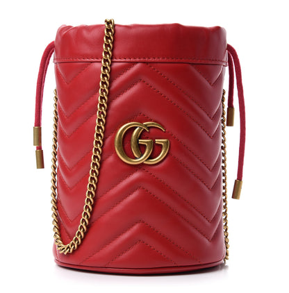 Gucci Calfskin Matelasse Mini GG Marmont 2.0 Bucket Bag Hibiscus Red 1 of 11