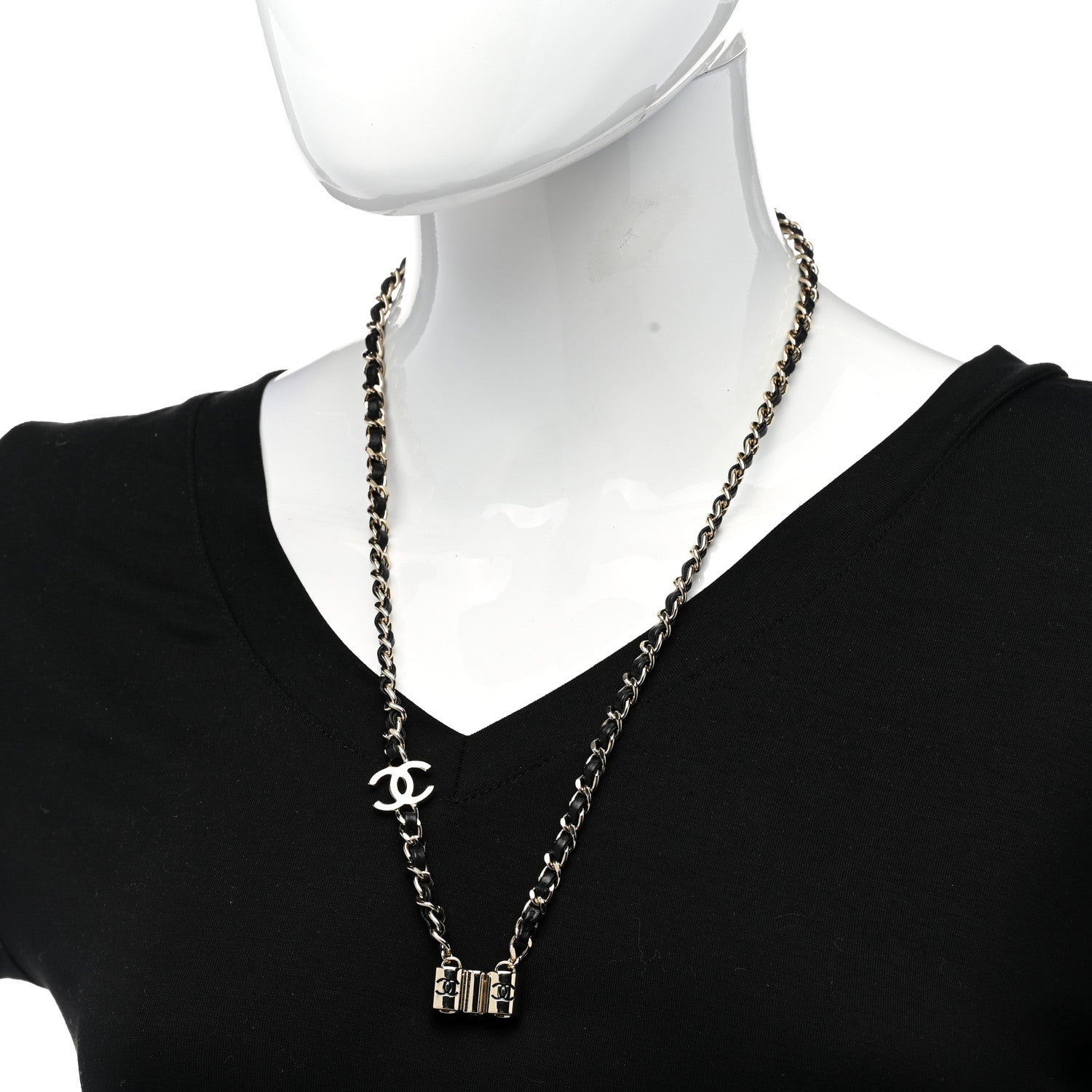 Chanel Metal Lambskin CC AirPods Necklace Gold Black 2 of 7