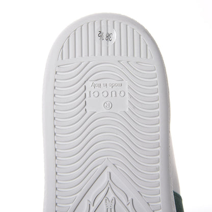 Gucci Calfskin Bee Embroidered Ace Web Sneakers 38.5 White Green 6 of 8