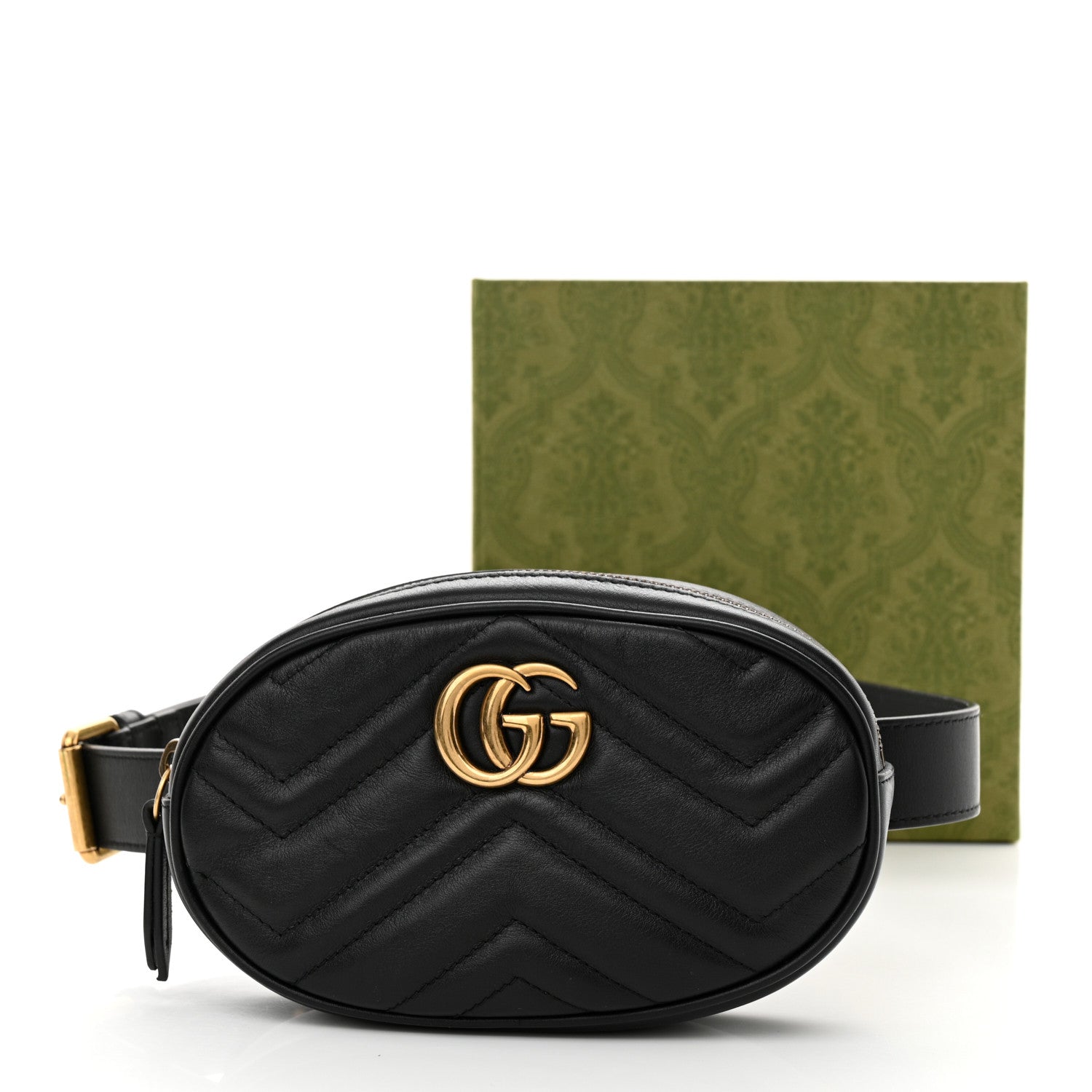 Gucci Calfskin Matelasse GG Marmont Belt Bag 85 34 Black 14 of 14