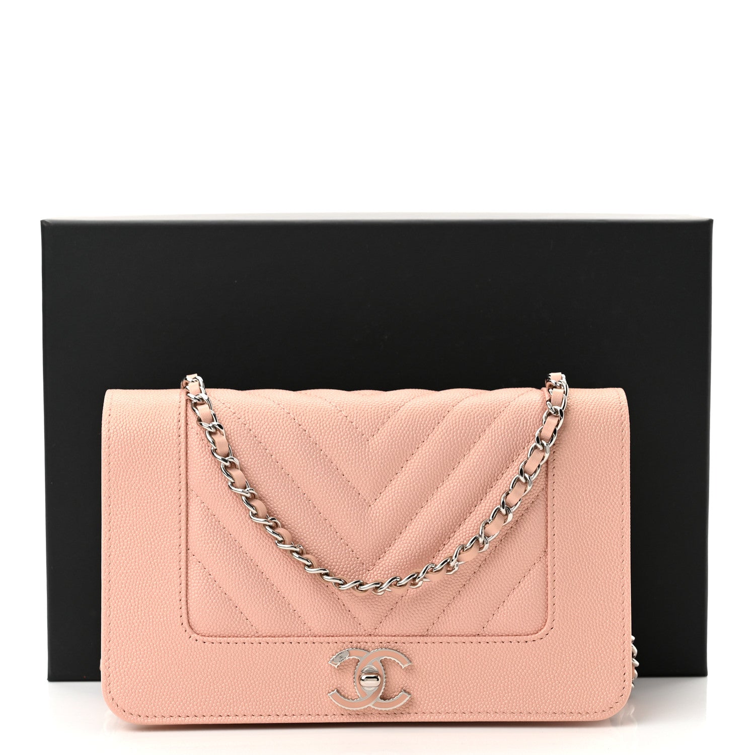 Chanel Metallic Caviar Quilted Vintage Mademoiselle Wallet On Chain WOC Light Pink 12 of 12