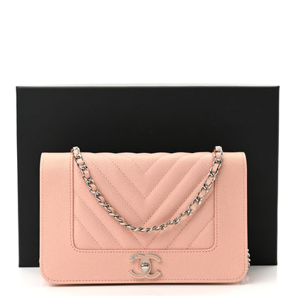 Chanel Metallic Caviar Quilted Vintage Mademoiselle Wallet On Chain WOC Light Pink 12 of 12