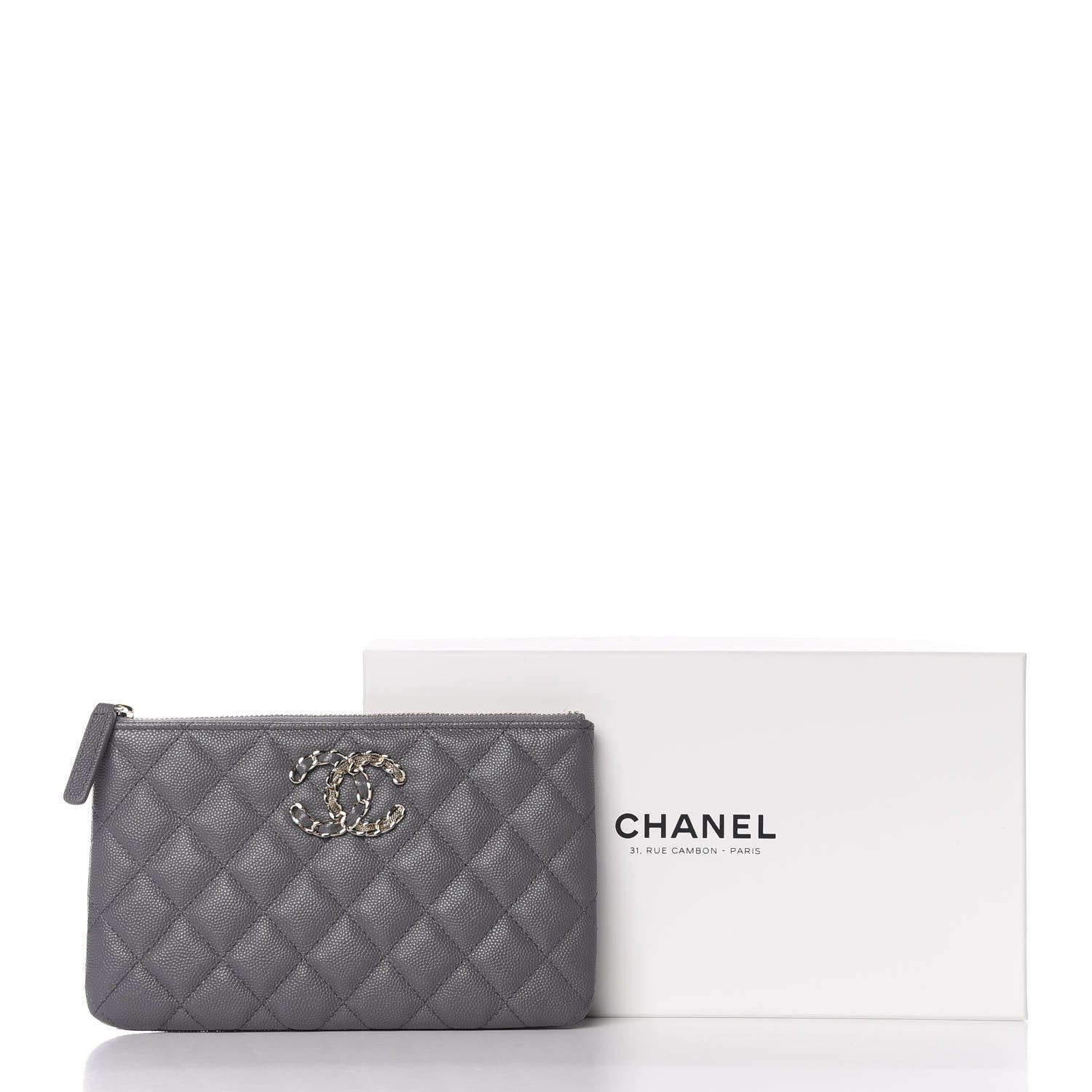 Chanel Caviar Quilted French New Wave Small CC Pouch Grey 8 of 8