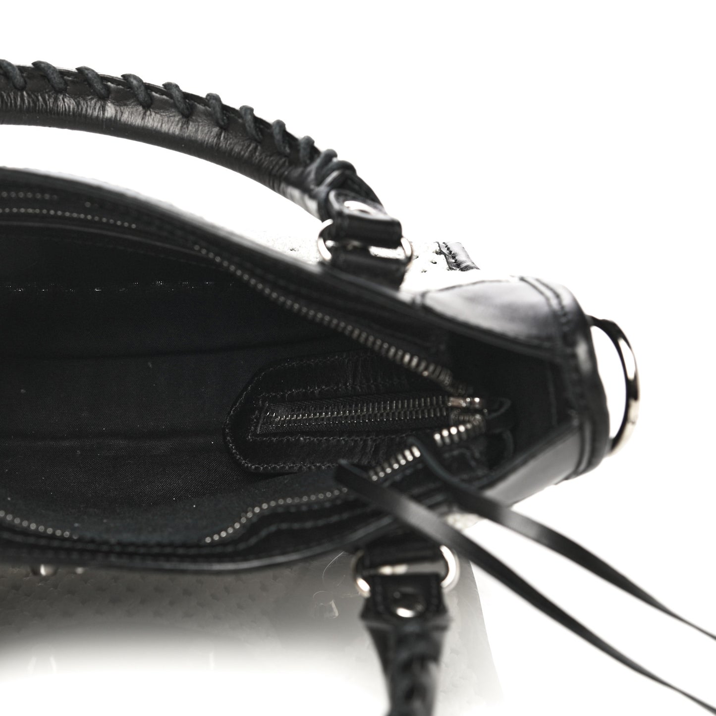 Calfskin Woven Nylon Mesh Classic Silver Hardware Mini City Black White