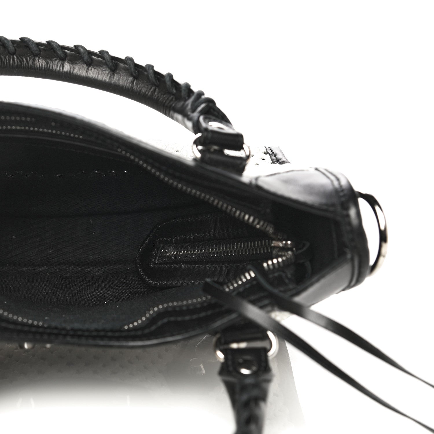 Balenciaga Calfskin Woven Nylon Mesh Classic Silver Hardware Mini City Black White 7 of 17
