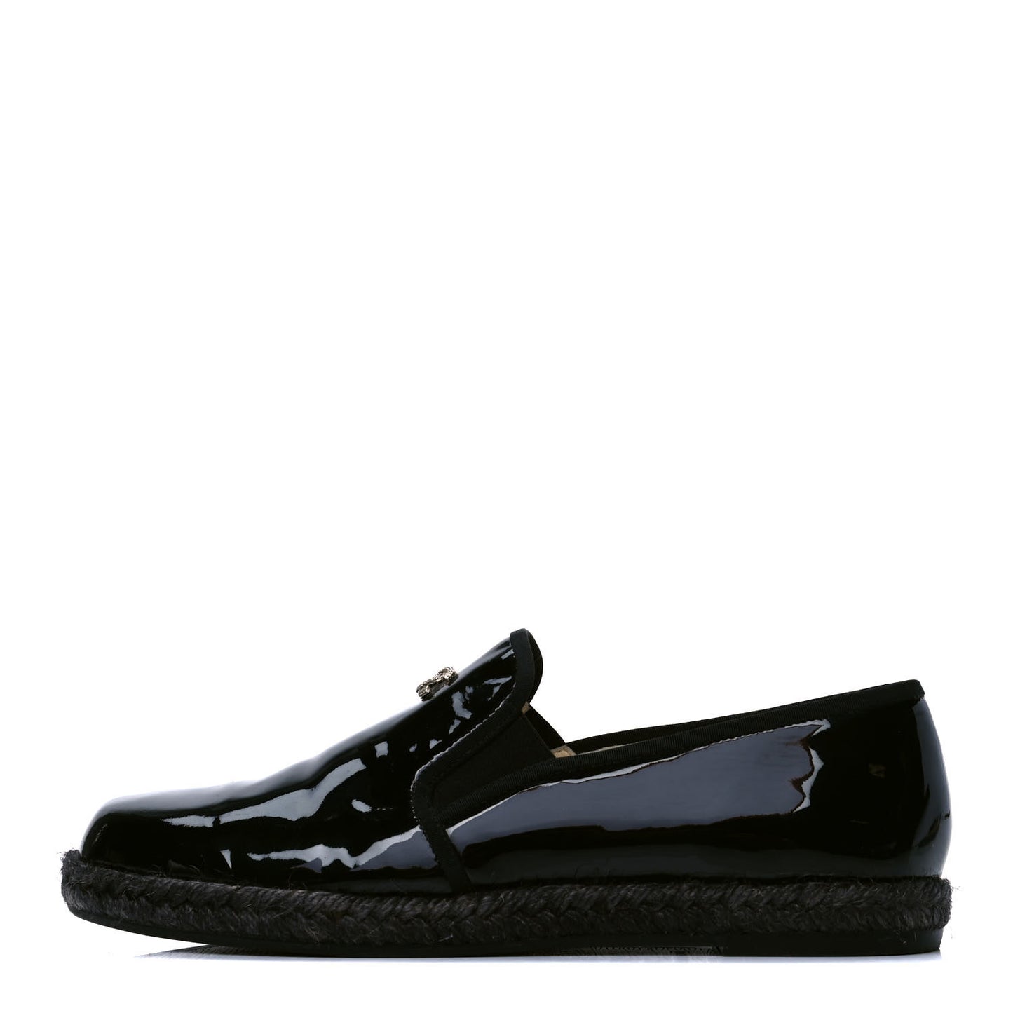 Patent Calfskin CC Mocassin Loafer Espadrilles 39 Black