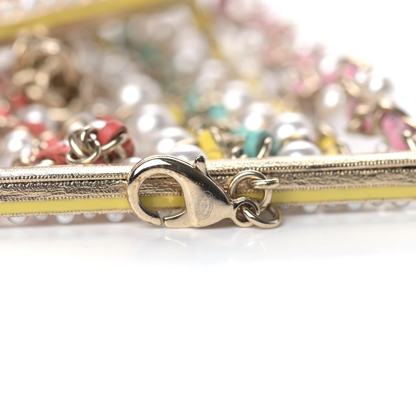 Metal Lambskin Pearl CC Chain Link Bracelet Gold Pink Multicolor