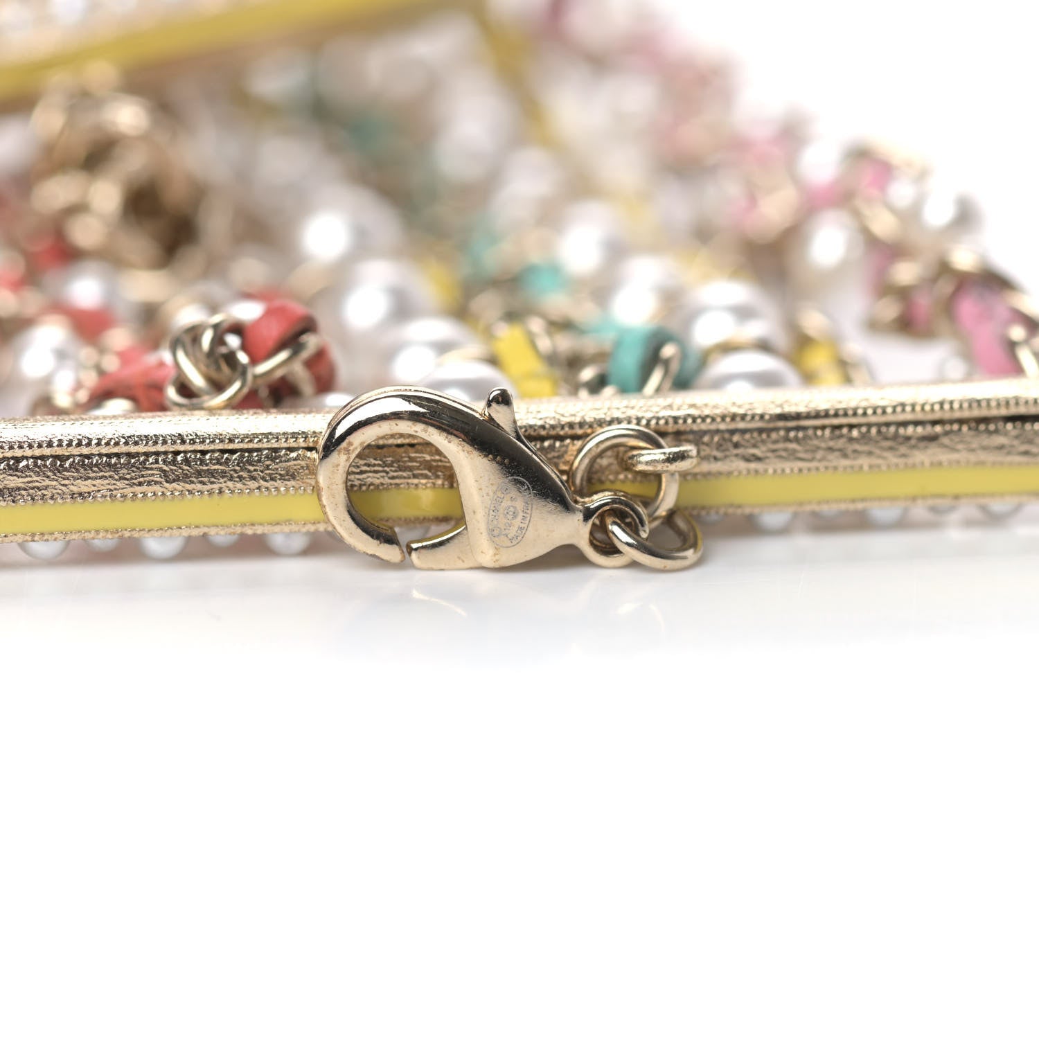 Chanel Metal Lambskin Pearl CC Chain Link Bracelet Gold Pink Multicolor 4 of 5