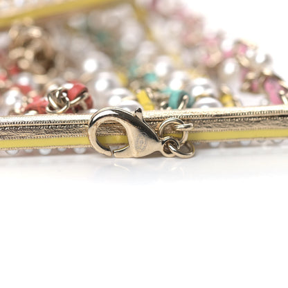 Chanel Metal Lambskin Pearl CC Chain Link Bracelet Gold Pink Multicolor 4 of 5