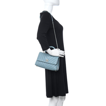 Chanel Caviar Chevron Quilted Mini Coco Handle Flap Sky Blue 2 of 11