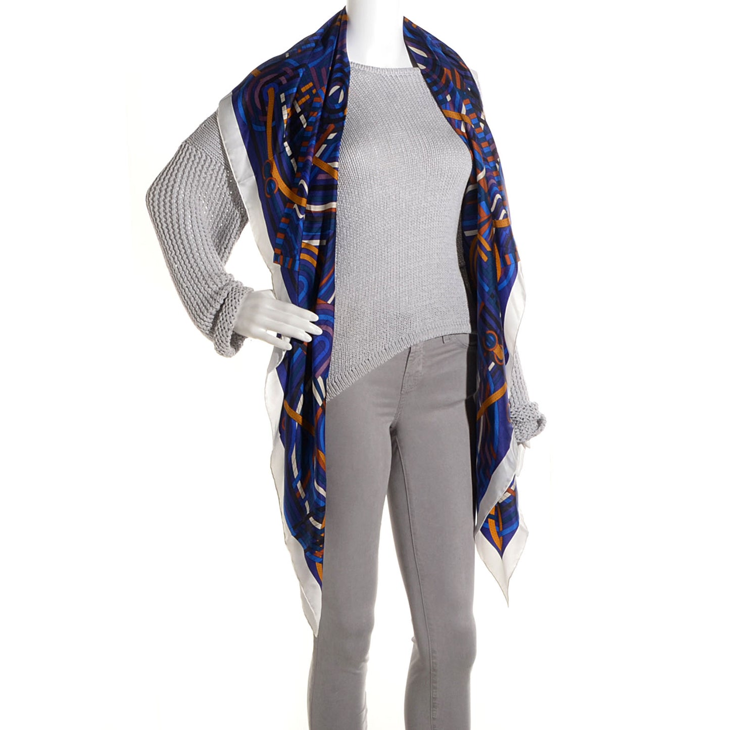 Summer Twill Silk La Fabrique des Rubans Giant Scarf 140 Blanc Iris Ocre