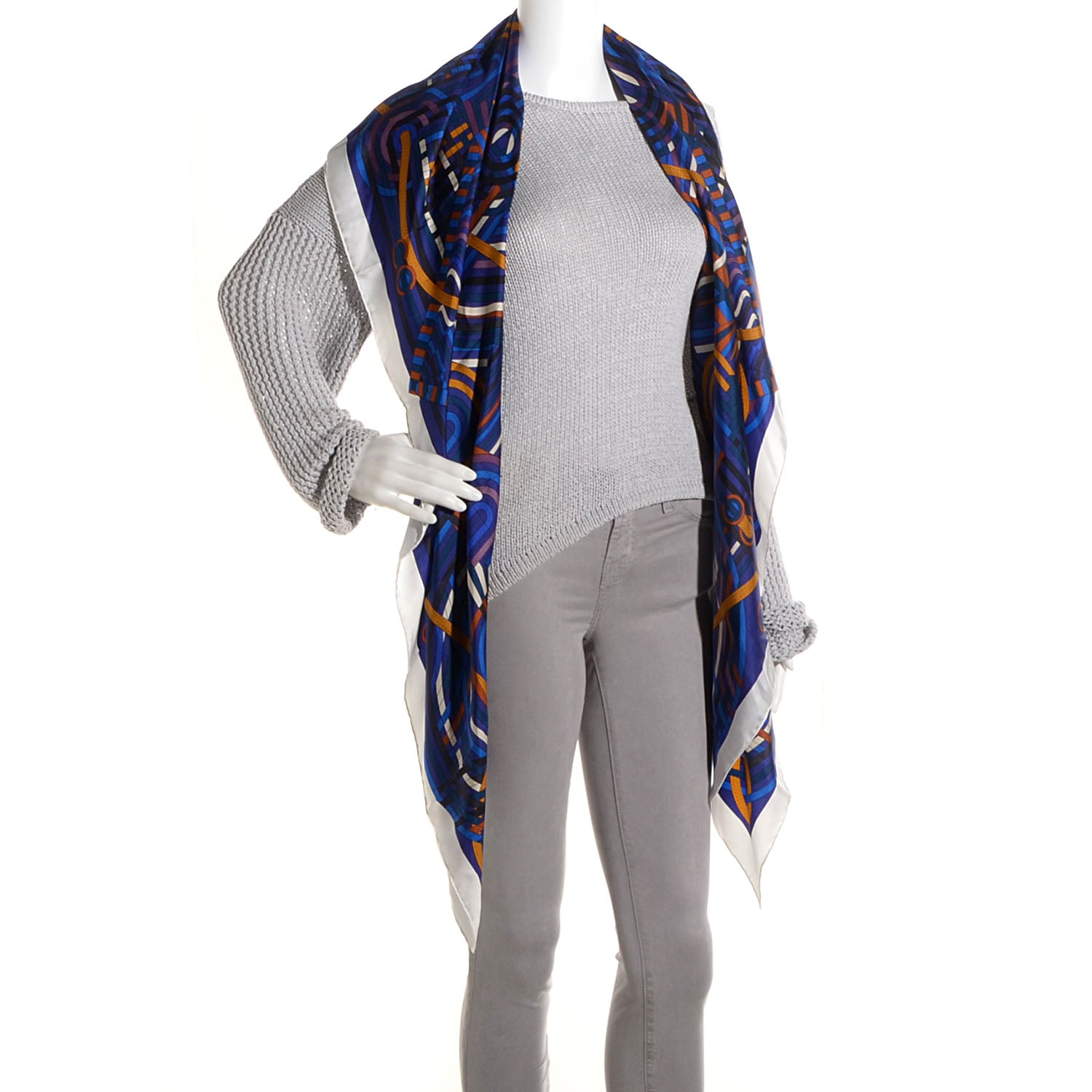 Hermes Summer Twill Silk La Fabrique des Rubans Giant Scarf 140 Blanc Iris Ocre 2 of 6