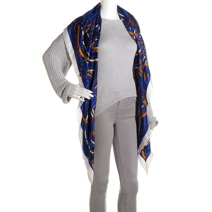 Hermes Summer Twill Silk La Fabrique des Rubans Giant Scarf 140 Blanc Iris Ocre 2 of 6
