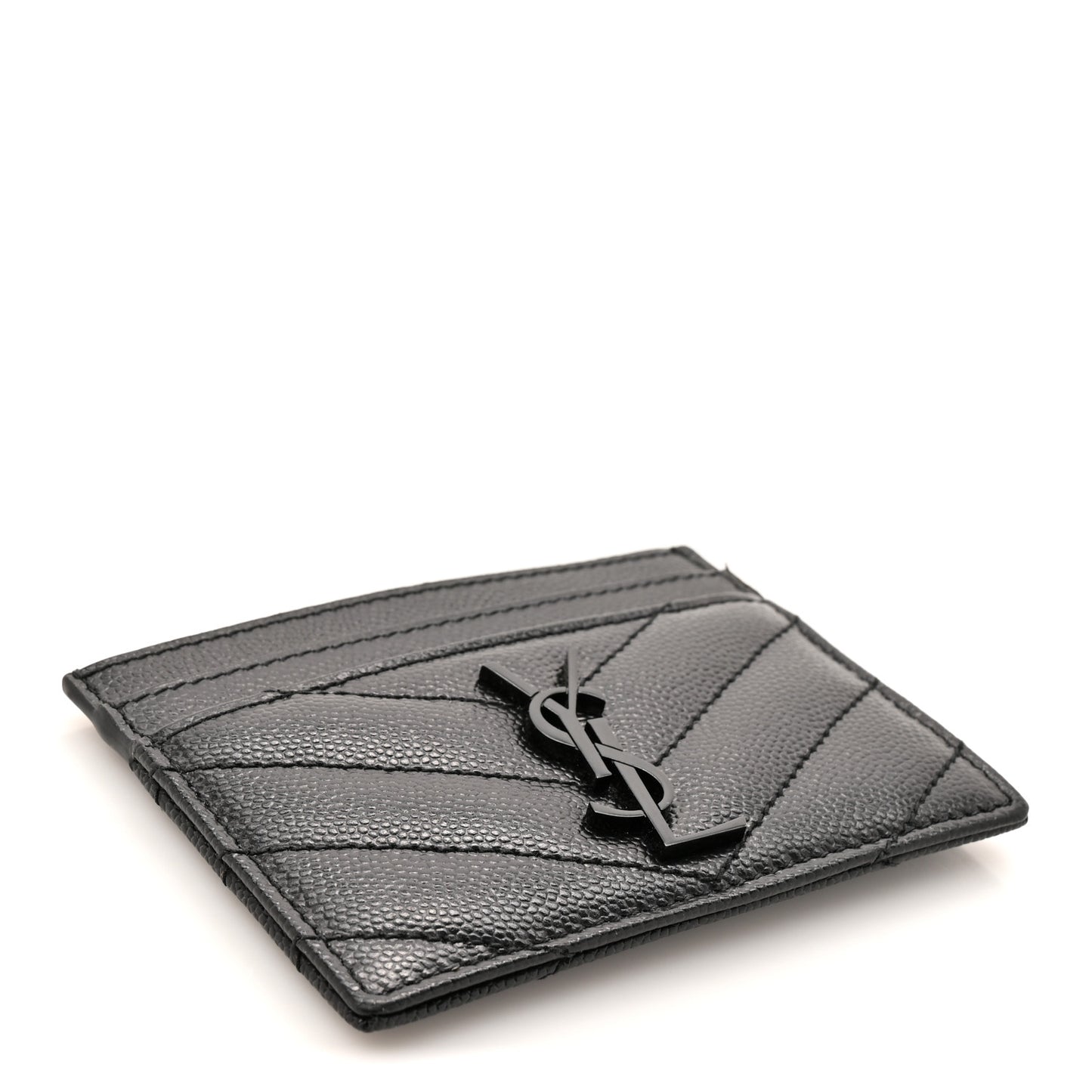Grain De Poudre Matelasse Chevron Monochrome Monogram Credit Card Case Black