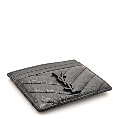 Saint Laurent Grain De Poudre Matelasse Chevron Monochrome Monogram Credit Card Case Black 4 of 8