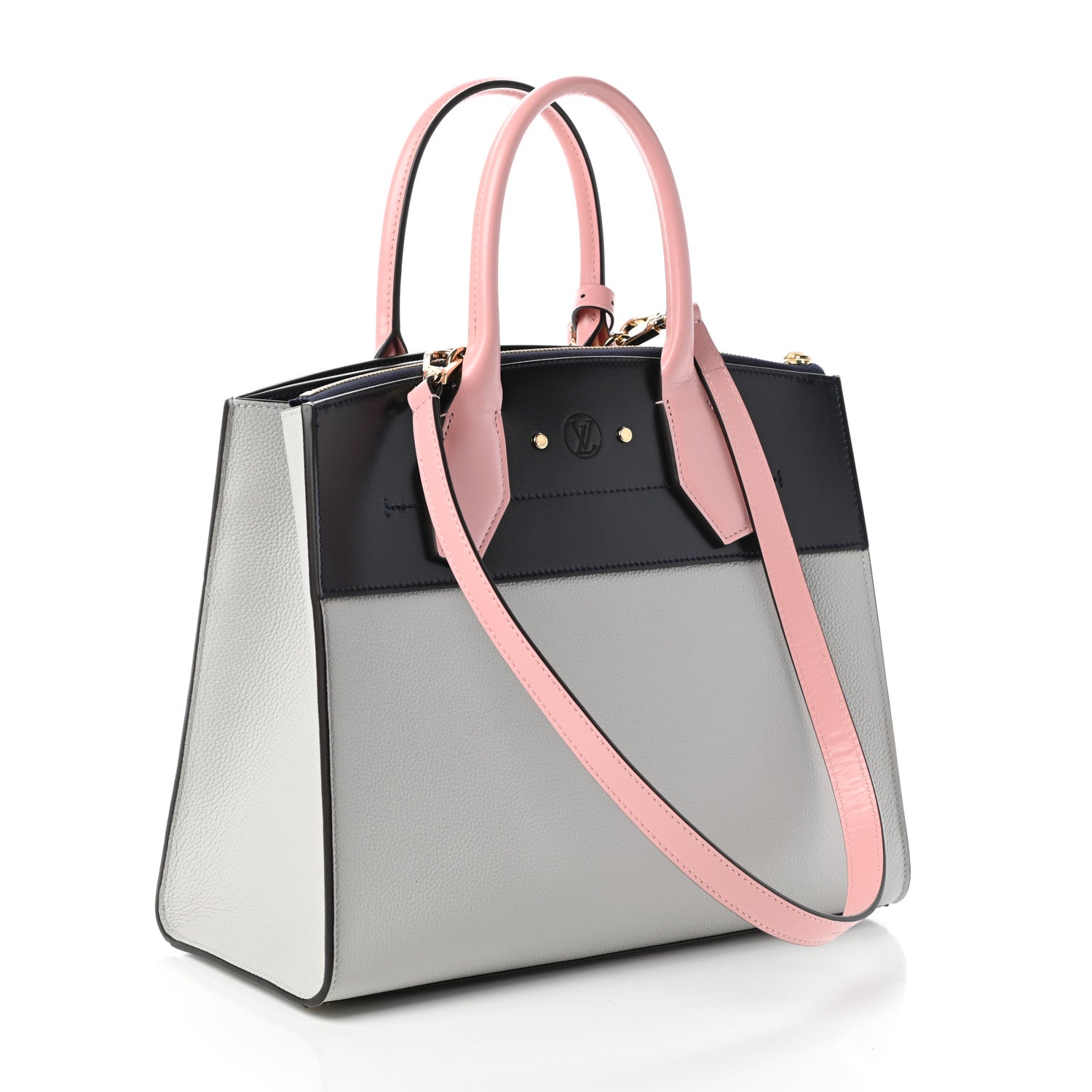 Louis Vuitton Calfskin City Steamer MM Gris Antartica Navy Rose Doux 3 of 9