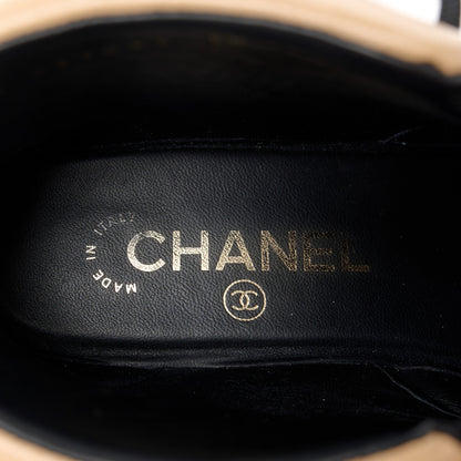 Chanel Lambskin Lace Up Combat Boots 38.5 Beige Black 7 of 9