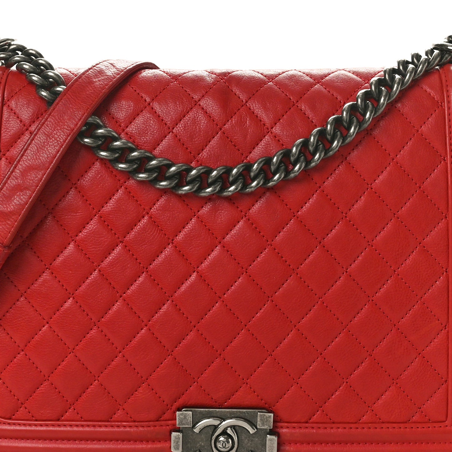 Calfskin Quilted Large Boy Flap Dark Red