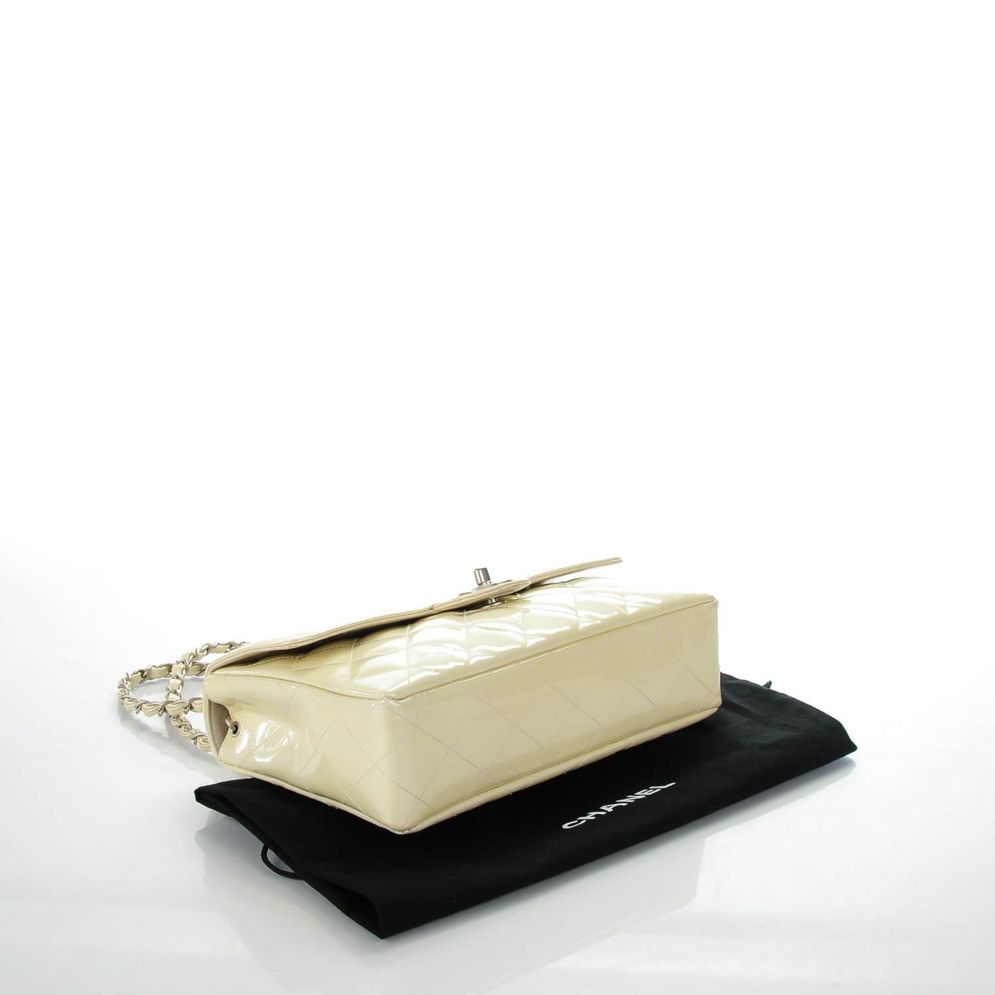 Patent Quilted Medium Single Flap Pearl