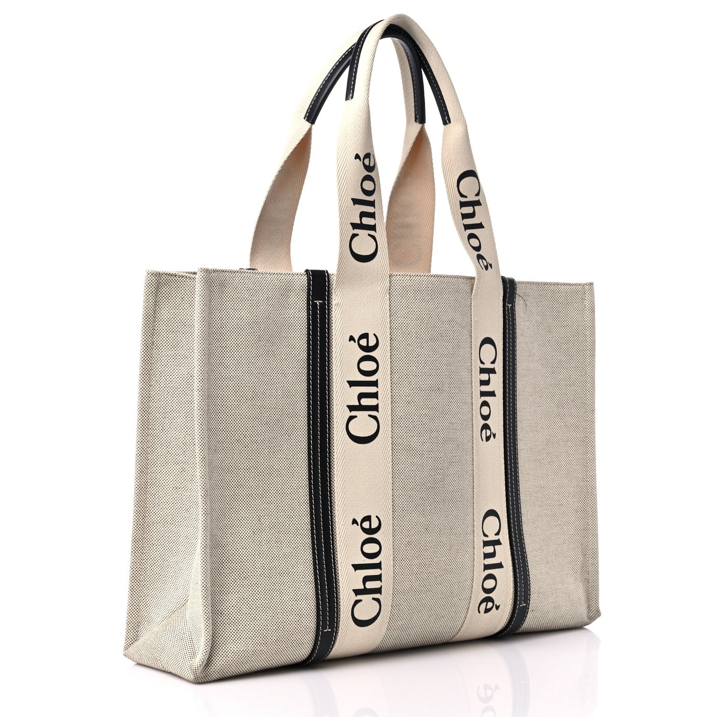 Cotton Calfskin Large Woody Ribbon Tote White Black