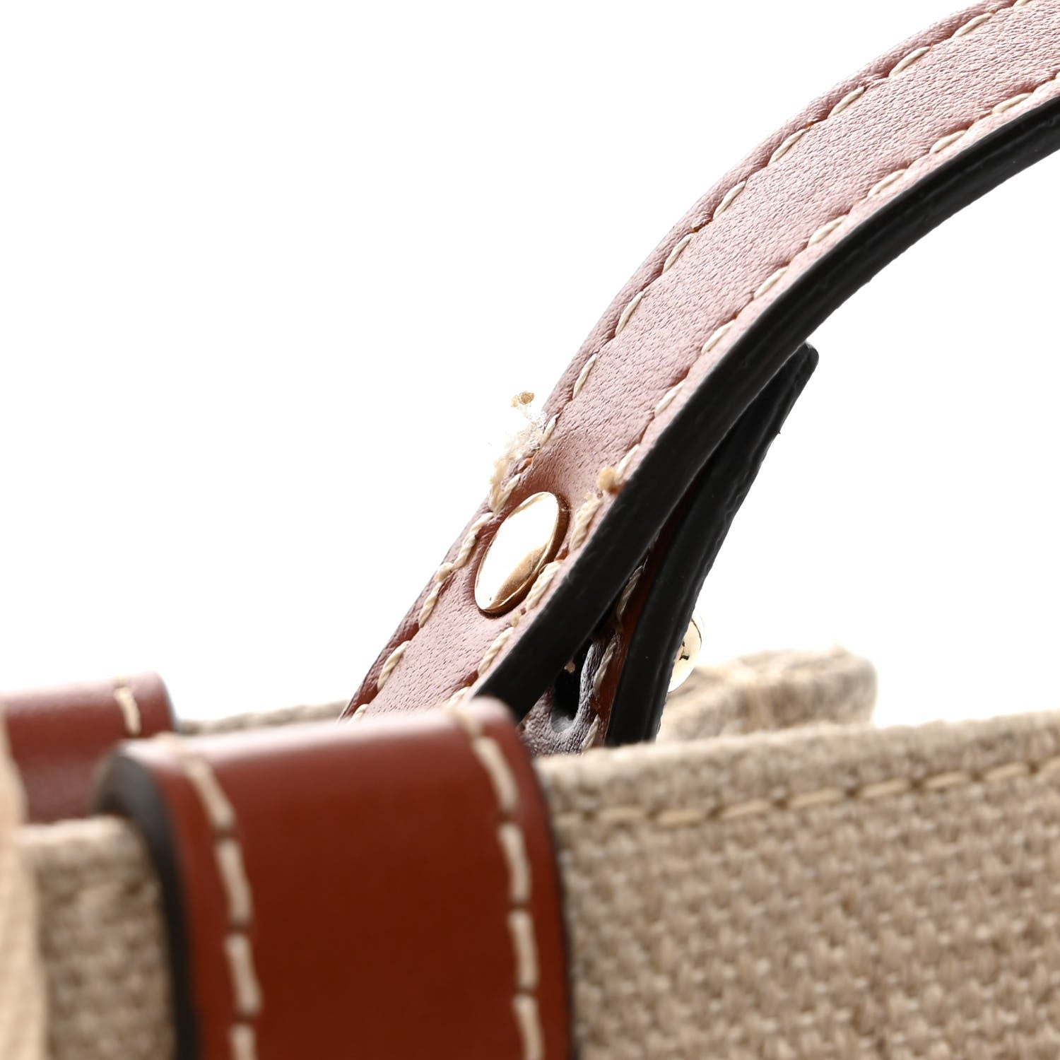 Chloe Linen Calfskin Small Woody Ribbon Tote With Strap White Brown 13 of 14