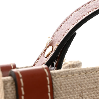 Chloe Linen Calfskin Small Woody Ribbon Tote With Strap White Brown 13 of 14