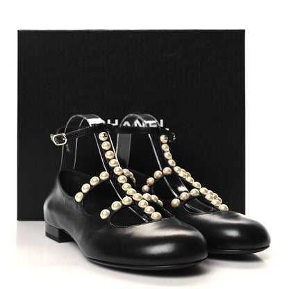 Chanel Goatskin Pearl Mary Jane Flats 38.5 Black 9 of 9