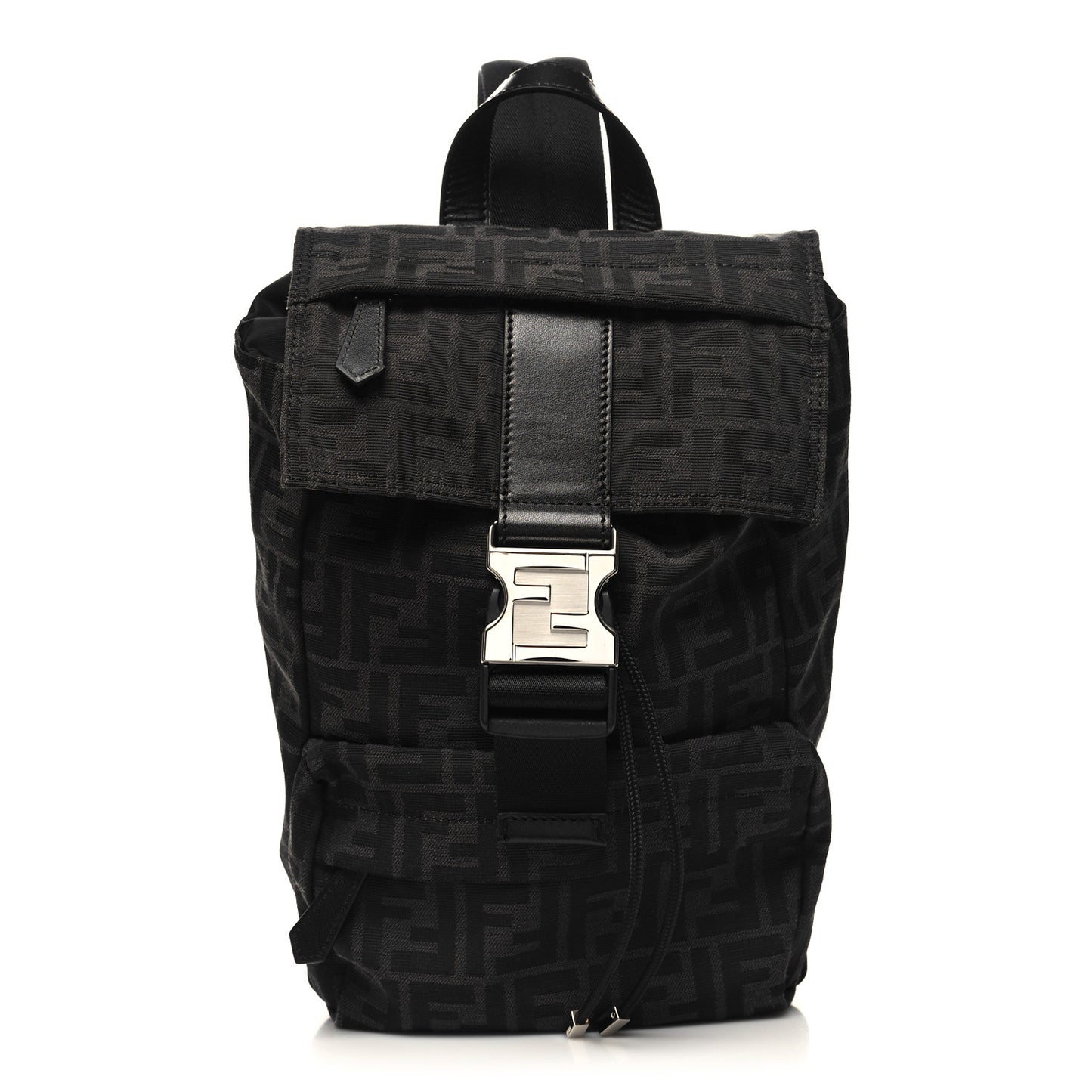Recycled Fabric Jacquard Vitello Astro FF 1974 Small Fendiness Backpack Asfalto Black