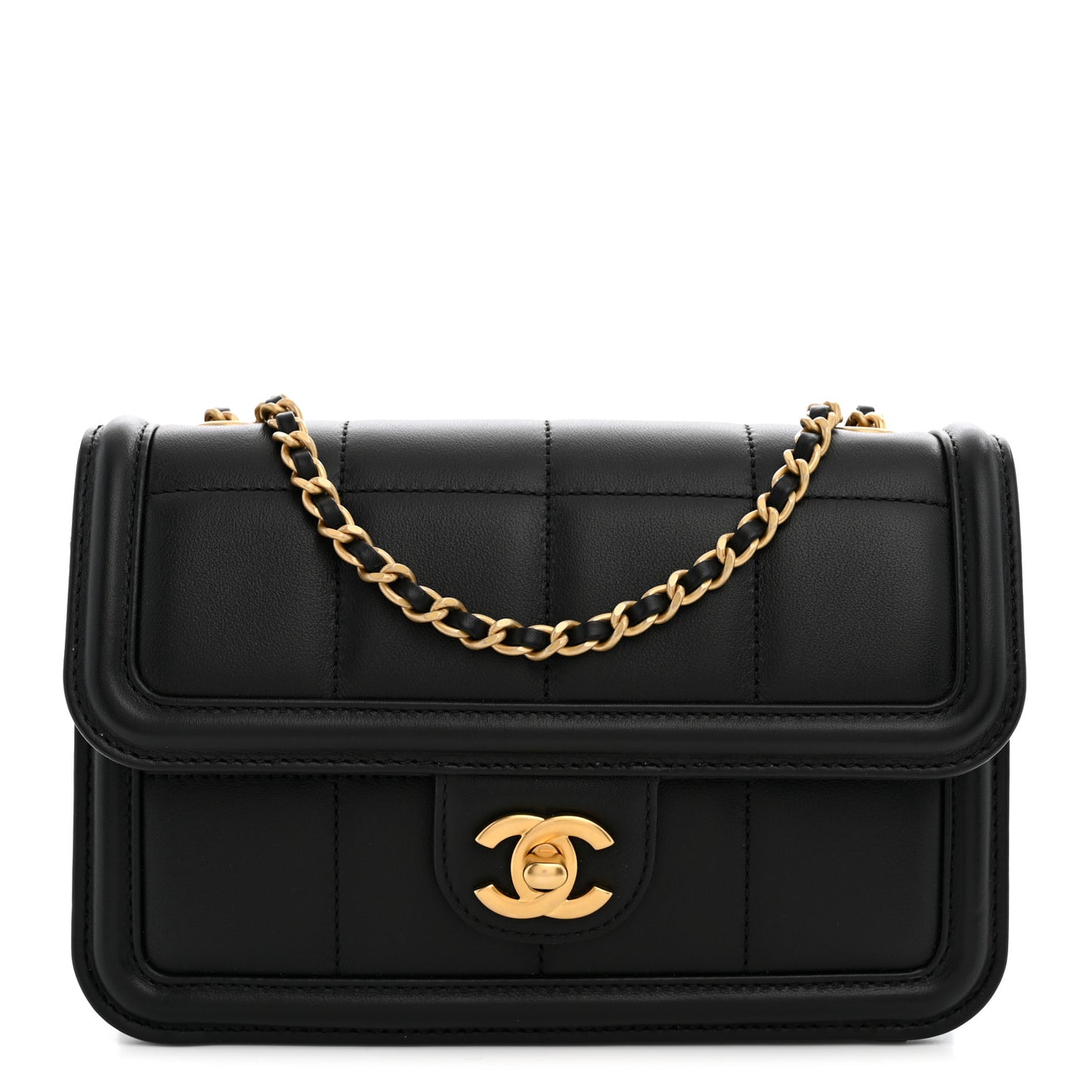 Lambskin Calfskin Mini Chocolate Bar Flap Bag Black