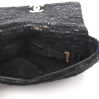 Chanel Tweed Quilted Large Chanel 19 Flap Black Navy Gold 5 of 9