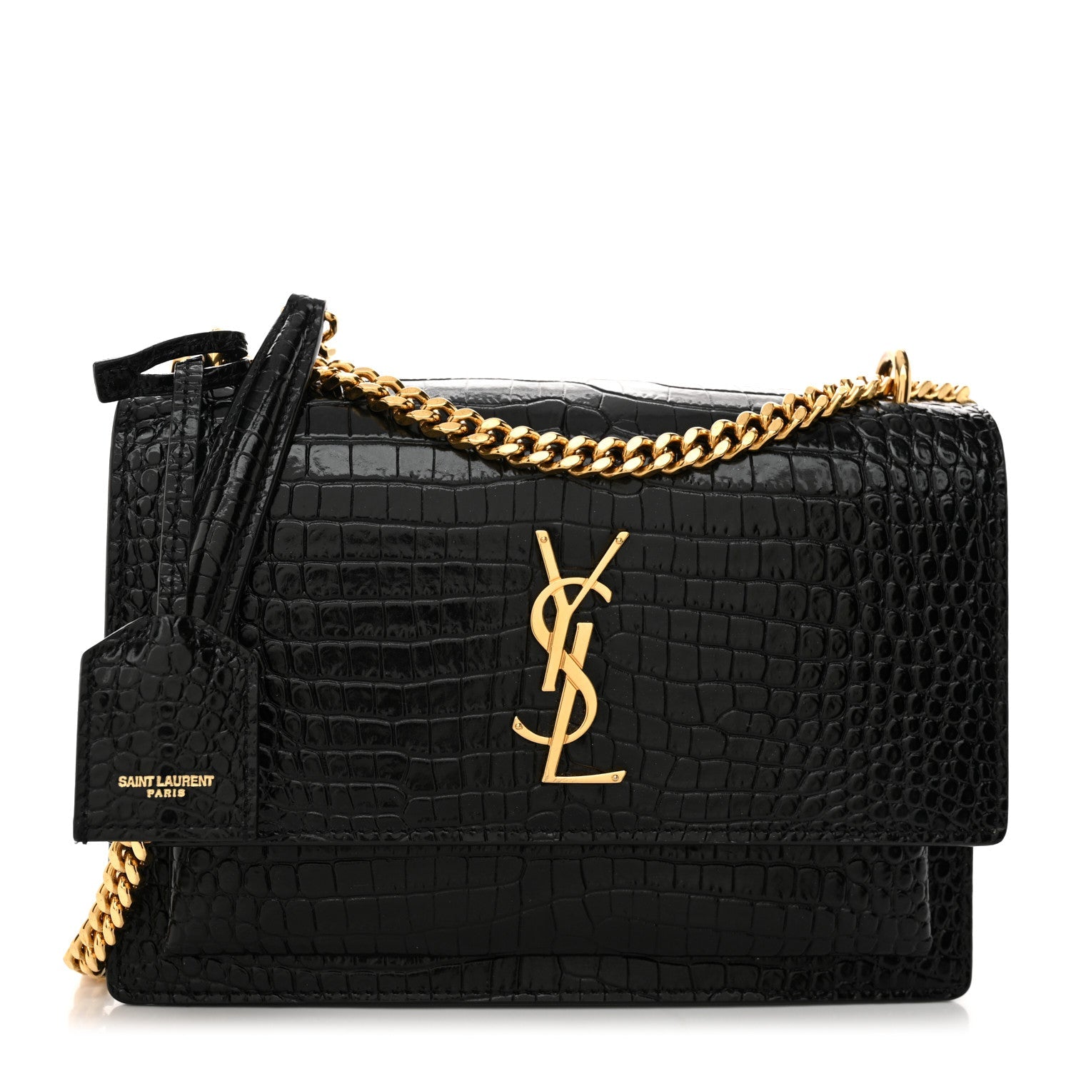 Saint Laurent Calfskin Crocodile Embossed Medium Monogram Sunset Black 1 of 10