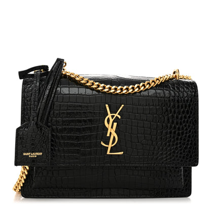 Saint Laurent Calfskin Crocodile Embossed Medium Monogram Sunset Black 1 of 10