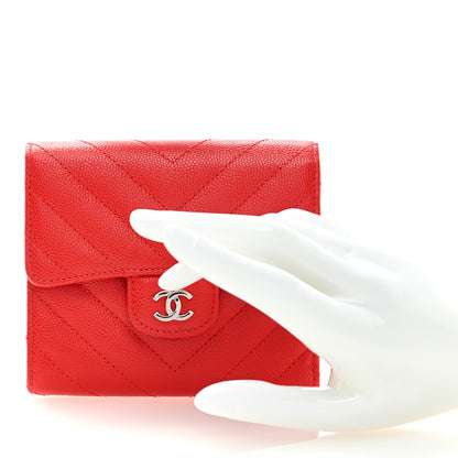 Chanel Caviar Chevron Quilted Compact Flap Wallet Red 2 of 7