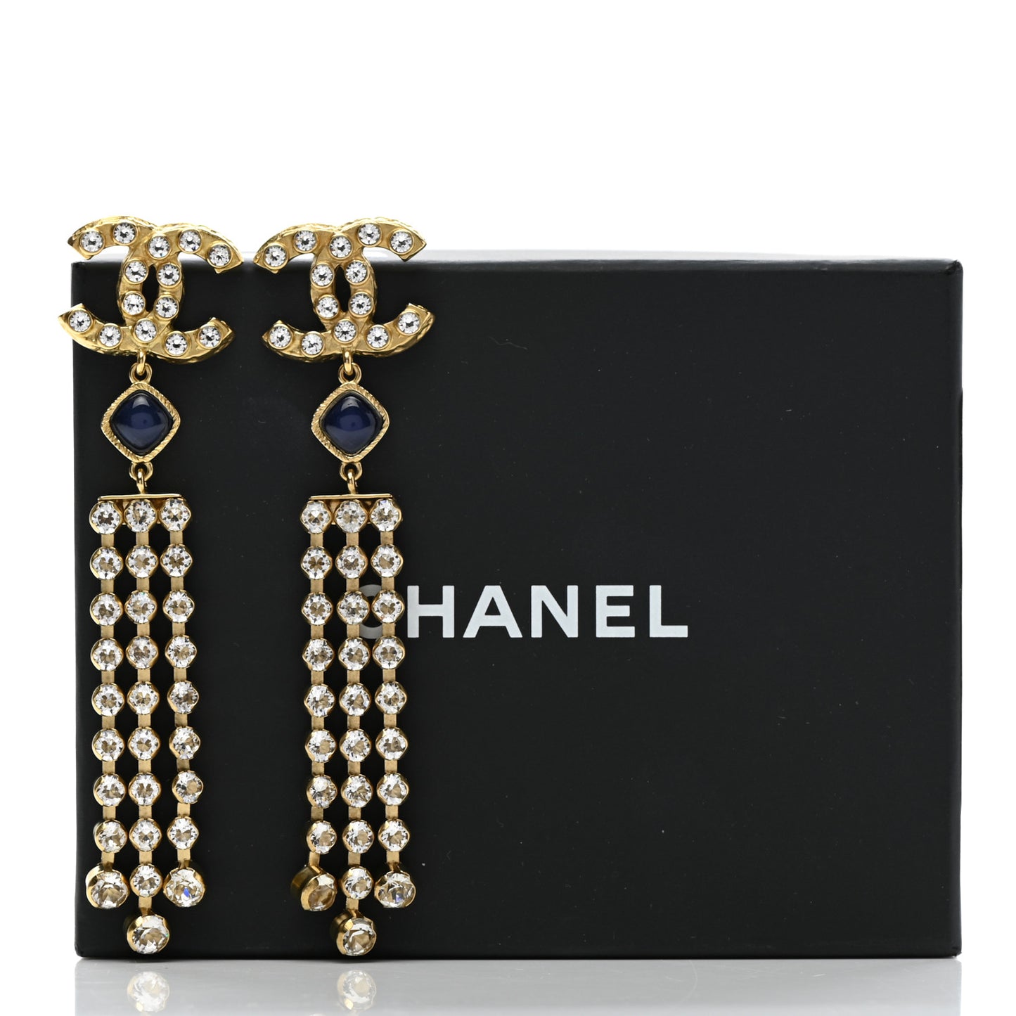 Resin Crystal CC Drop Earrings Gold Blue